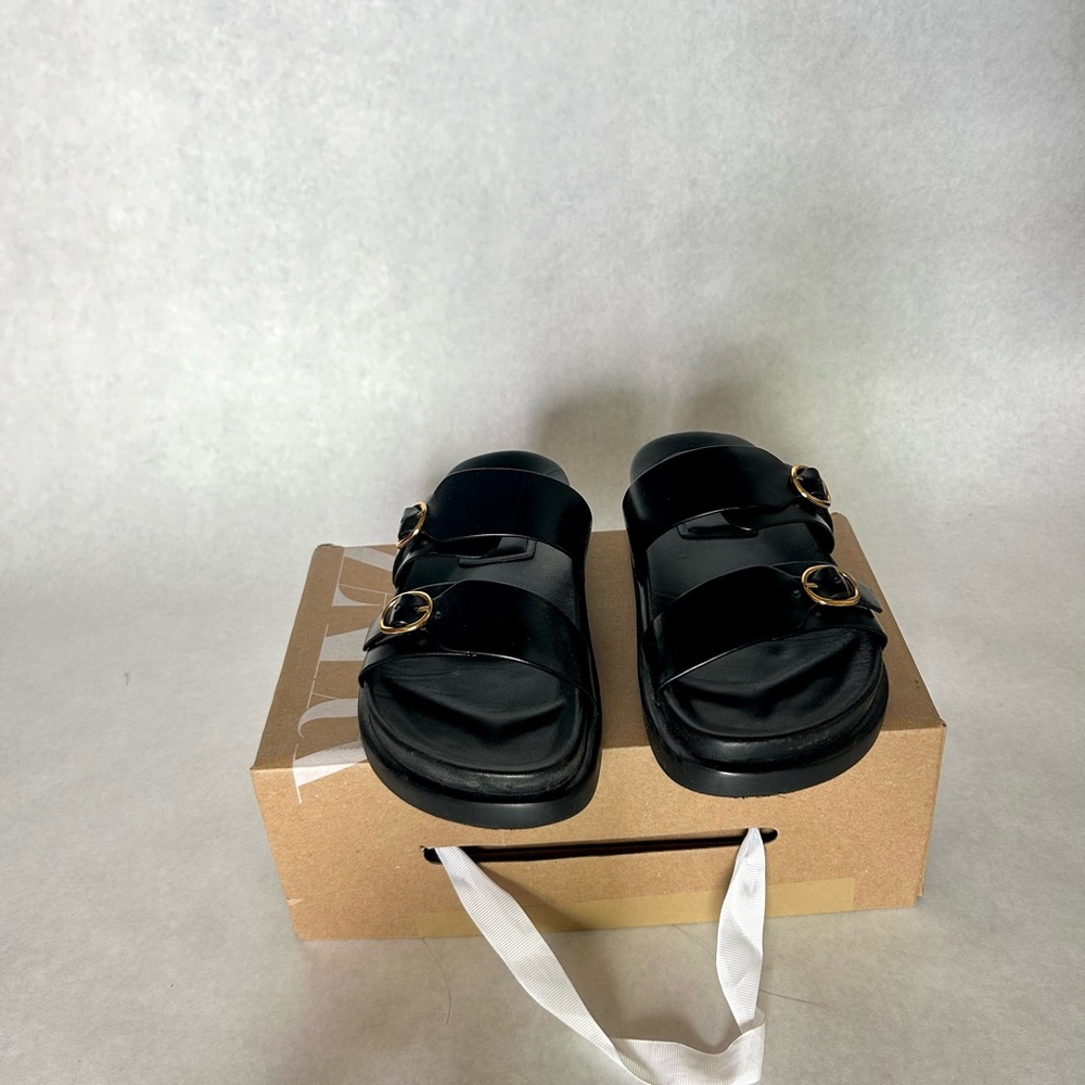 Zara Black Sandals with Gold Buckles
